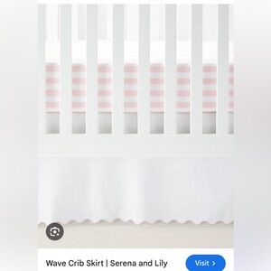 Serena & Lily White “Wave” Crib Skirt with Pink Trim